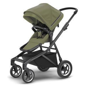 Transport copii - Carucioare KAKI/BLACK , Carucior Thule SLEEK Cadru Negru si Copertina Soft Green (verde kaki) - autogedal.ro