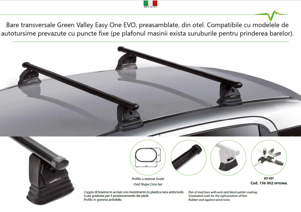 Bare transversale Green Valley EVO  Otel pentru VOLKSWAGEN Caddy Van 2004-2015, cu prindere in puncte fixe